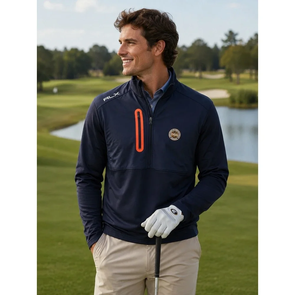 RLX Ralph Lauren Navy Blue Thermal Tech PGA Golf Jacket Quarterzip Medium